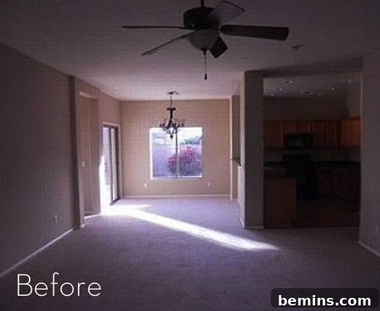 Transitional Living Room, Kitchen, and Dining Room Renovation: Before