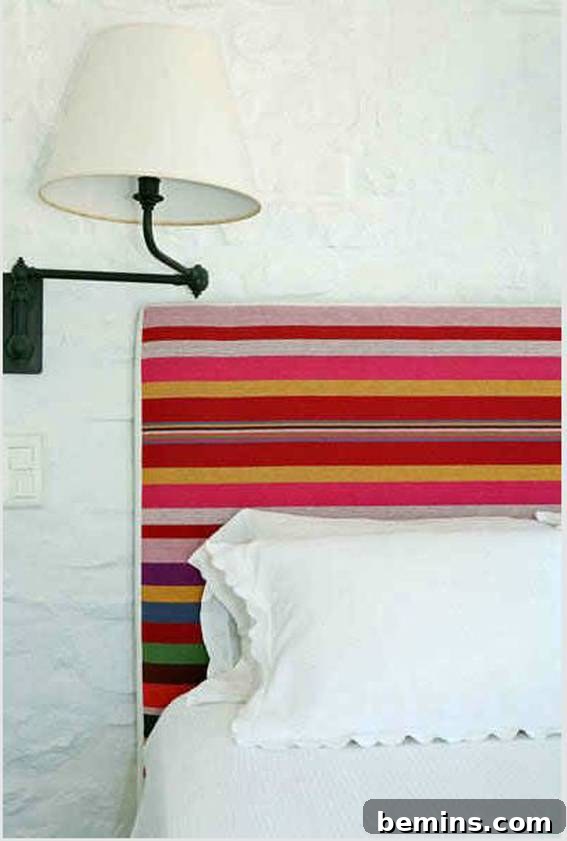 Our Top Picks: Southwestern Fabrics and Designs 5 Southwest Bedroom Design: A headboard upholstered in colorful Southwest textiles brings warmth and character to this bedroom.