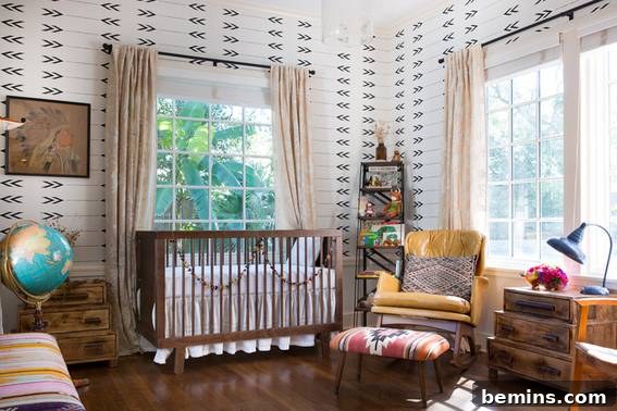 Our Top Picks: Southwestern Fabrics and Designs 7 Southwest Nursery: Upholstered tribal benches add a playful touch to this adorable nursery.