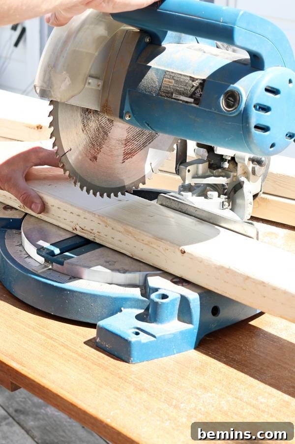 Cutting Lumber with Miter Saw for Planter Project