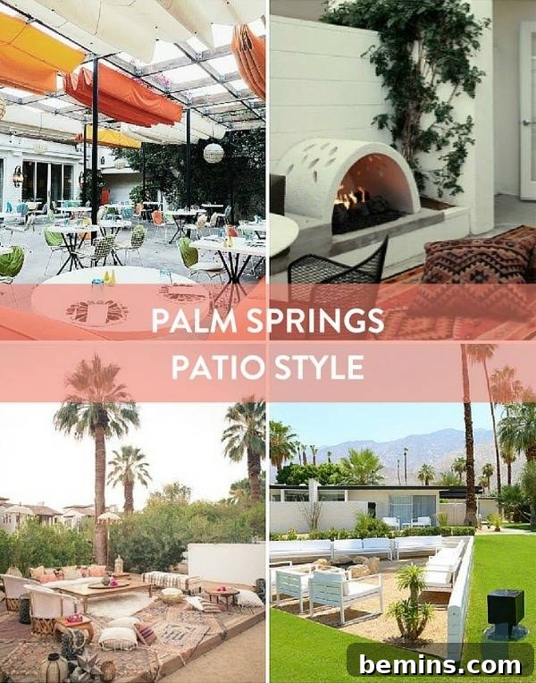 Palm Springs Patio Style inspiration with a bold and colorful outdoor setting perfect for sharing on Pinterest.