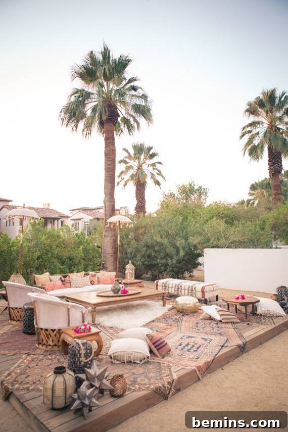 Korakia Pensione patio with bohemian and textural decor, creating an intimate and exotic atmosphere.