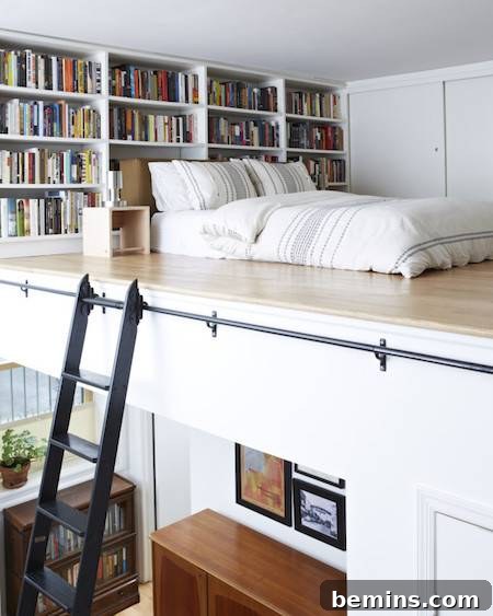 Lofted Sleeping Space with Library Headboard