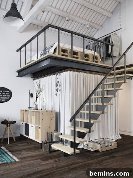 Black and White Lofted Bed Space