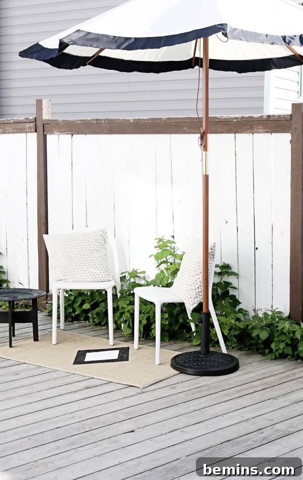 DIY outdoor rug enhancing a modern outdoor space