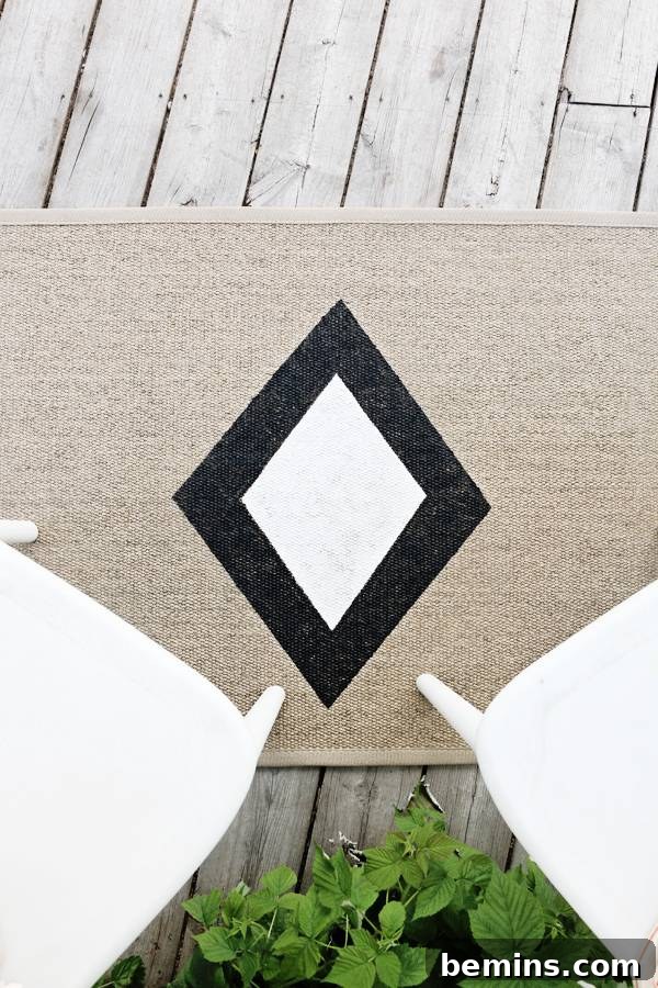 Another view of the custom painted outdoor rug
