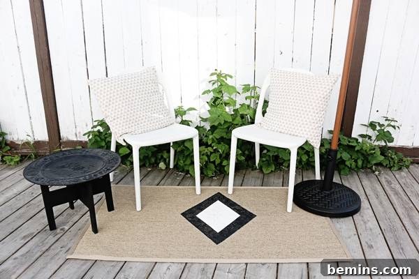 Final look at the DIY modern outdoor rug