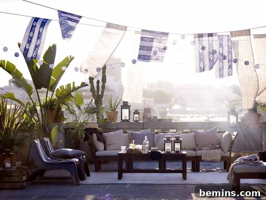 Festive Rooftop with Banners and Lights
