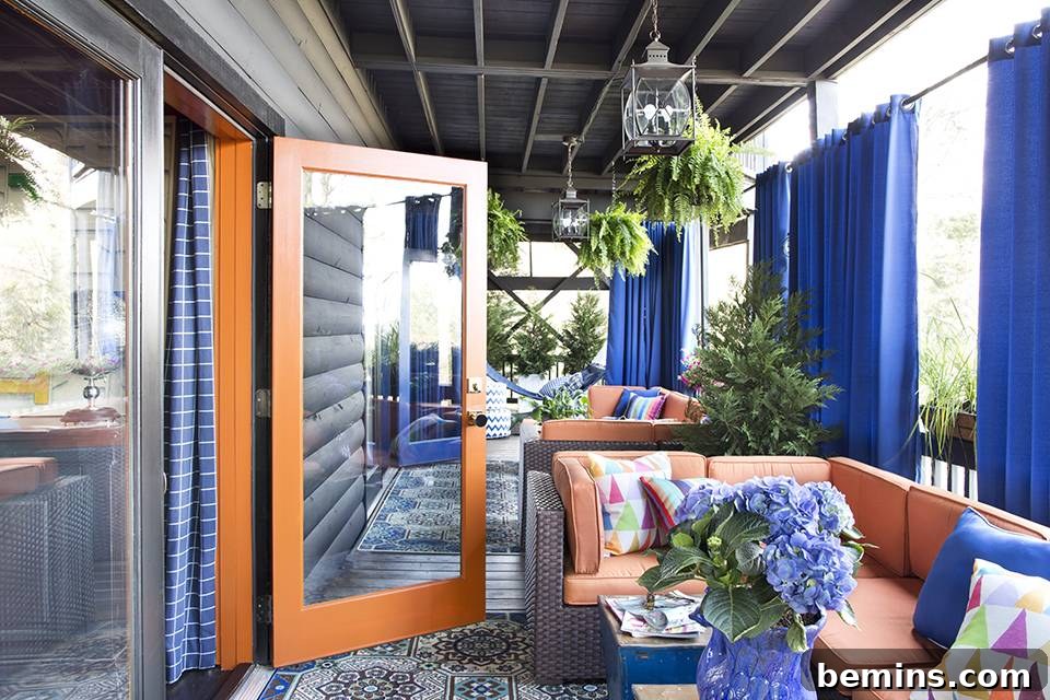 Colorful Deck with Outdoor Rugs and Throw Pillows