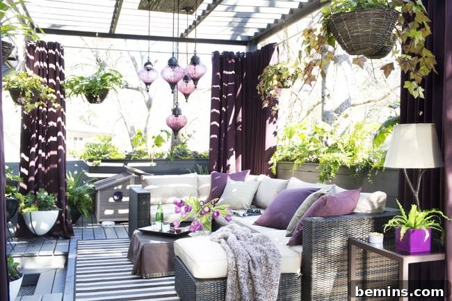 Cozy Outdoor Space with Pillows and Blanket
