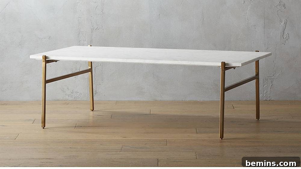 Slab Marble Coffee Table with Brass Base