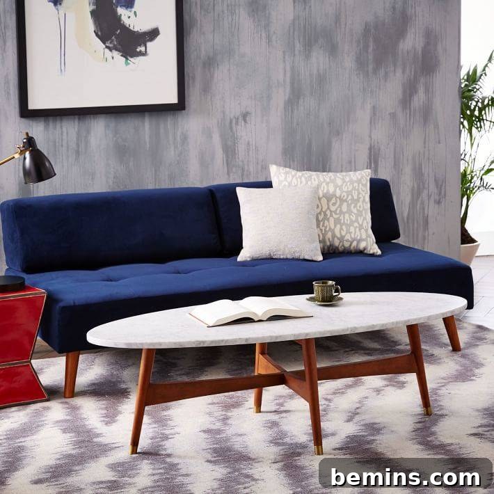 Reeve Mid-Century Oval Coffee Table with Marble Top
