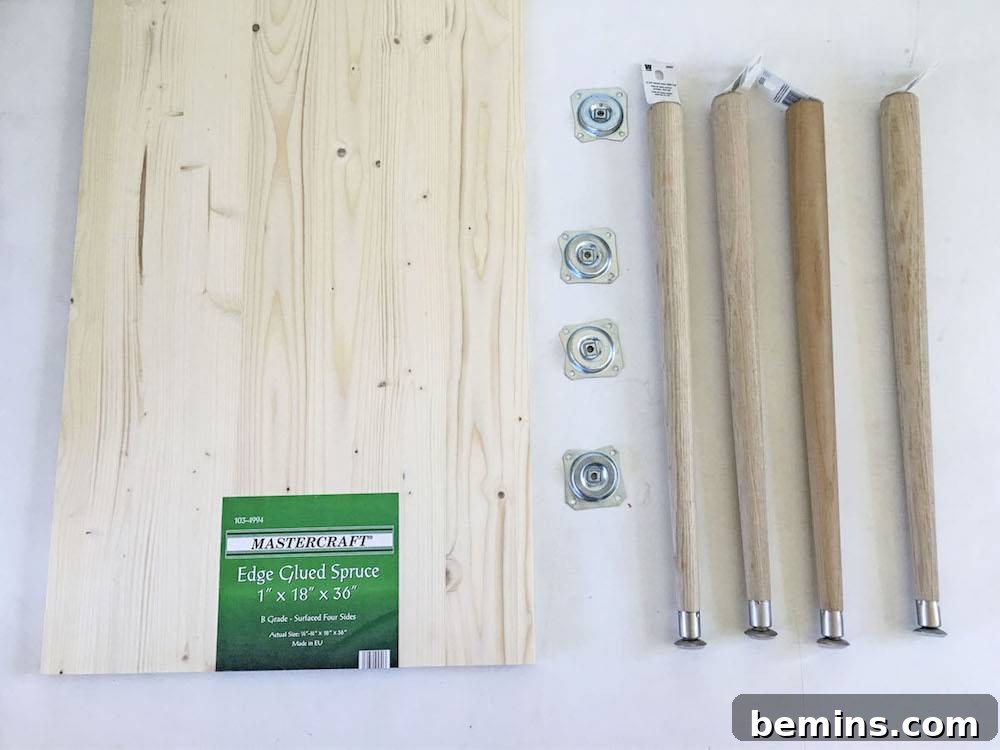 Materials for building a DIY homework station: a small desk, rolling cart, and cork board.