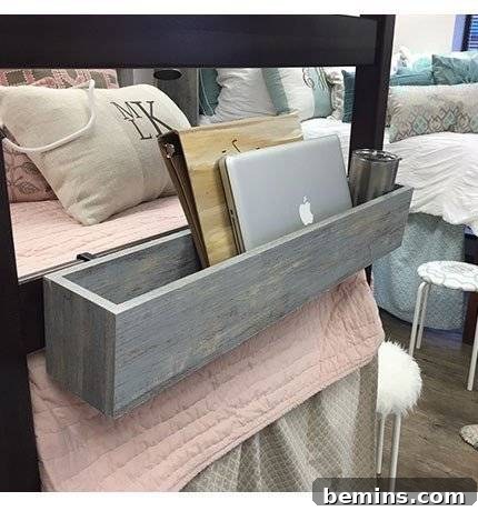 Bed Rail Cubby for Dorm Room Organization