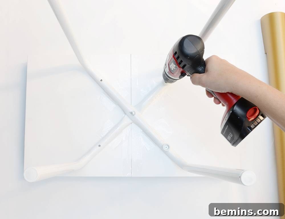 IKEA Hack: Marius Stool End Table Transformation 6 Attaching Marius stool legs to Lack shelves