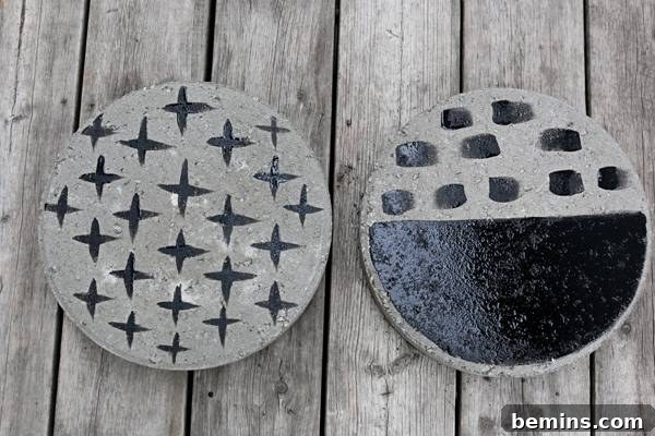 DIY Concrete Stepping Stones: A Creative Garden Path Project 6 Multiple painted stepping stones ready to dry.