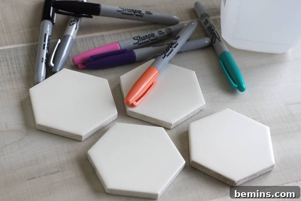 DIY Sharpie Coasters: A Creative Home Decor Project 3 Materials needed: Markers, ceramic tiles, rubbing alcohol, felt, and dishwasher safe Mod Podge.