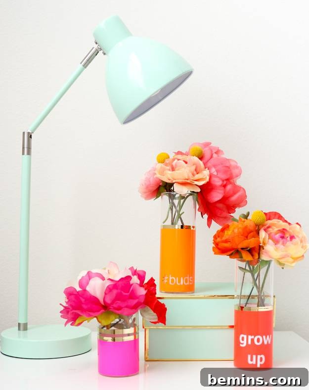 10 DIY Home Decor Projects to Add a Pop of Color 3 DIY Neon Typography Bud Vases