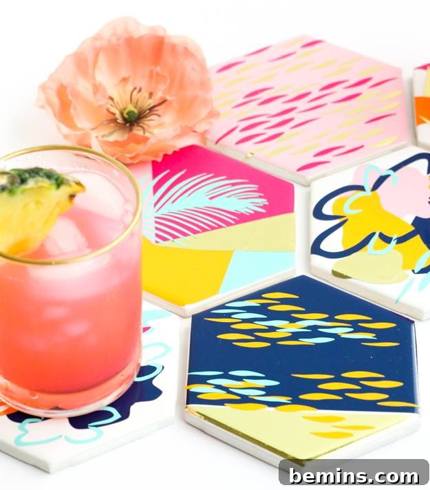 10 DIY Home Decor Projects to Add a Pop of Color 6 DIY Patterned Hexagon Coasters