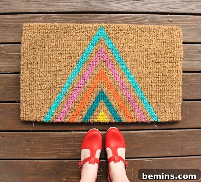 10 DIY Home Decor Projects to Add a Pop of Color 8 DIY Geometric Welcome Mat
