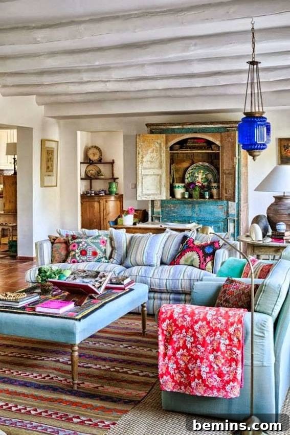 Classic Southwest Living Room with Amazing Pattern Mix