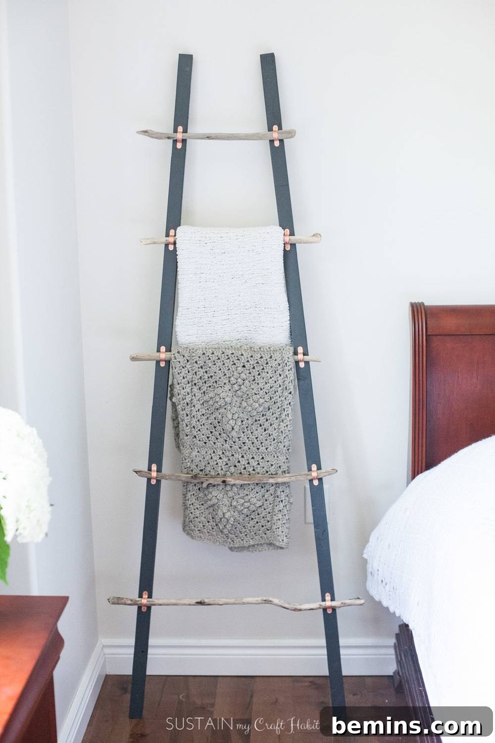 DIY Driftwood Blanket Ladder Rustic Furniture Project
