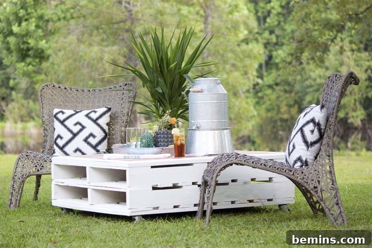 Irresistible Rustic Patio Decor 5 DIY pallet coffee table with outdoor cushions on a rustic patio