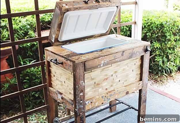 Irresistible Rustic Patio Decor 9 DIY rustic cooler box made from pallets, perfect for outdoor beverages