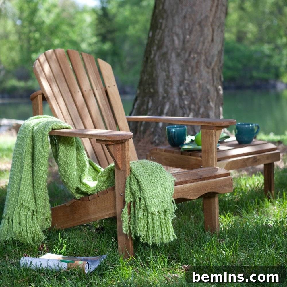 Irresistible Rustic Patio Decor 10 Comfortable oak Adirondack chairs on a rustic patio
