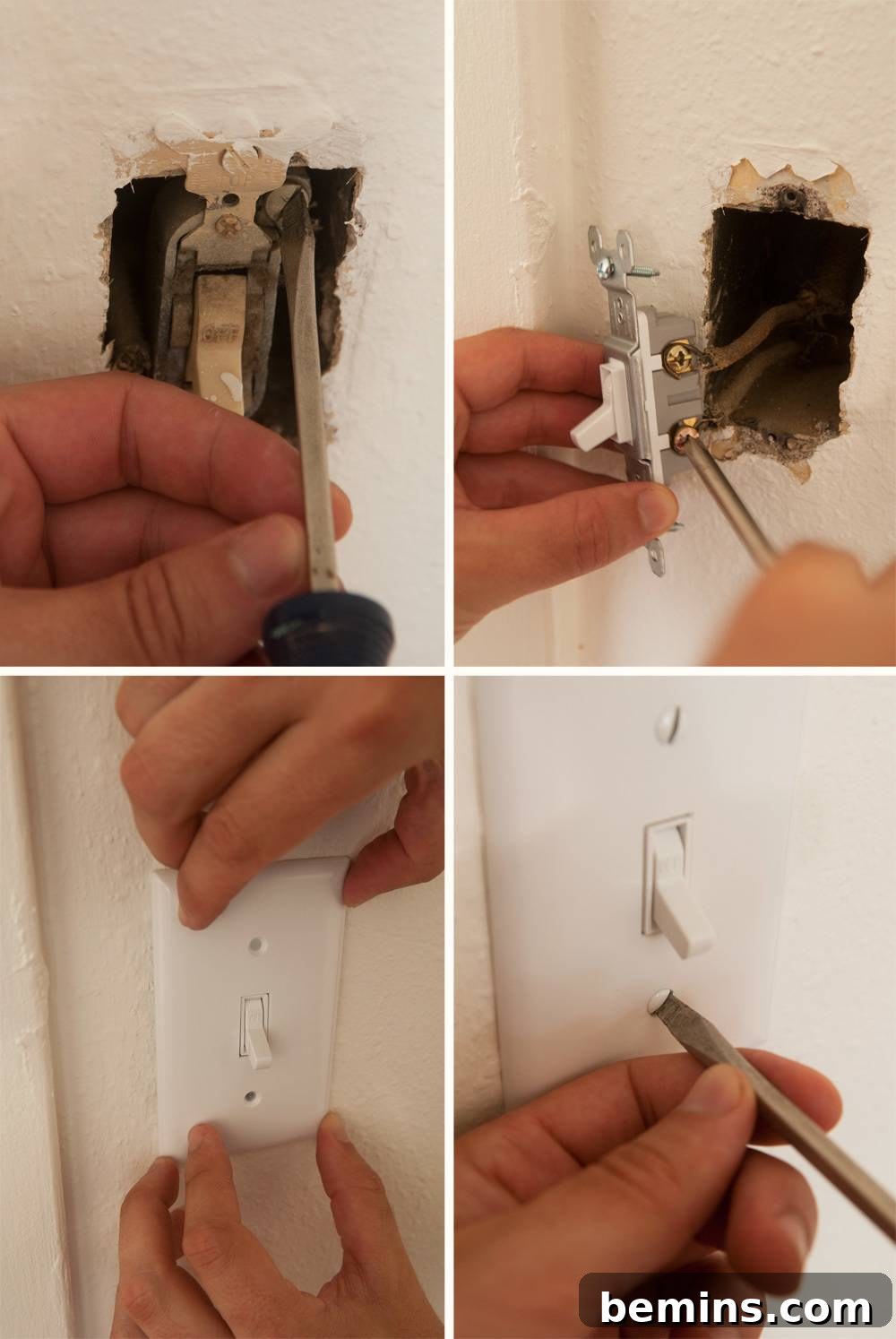 Using tools to repair the door.