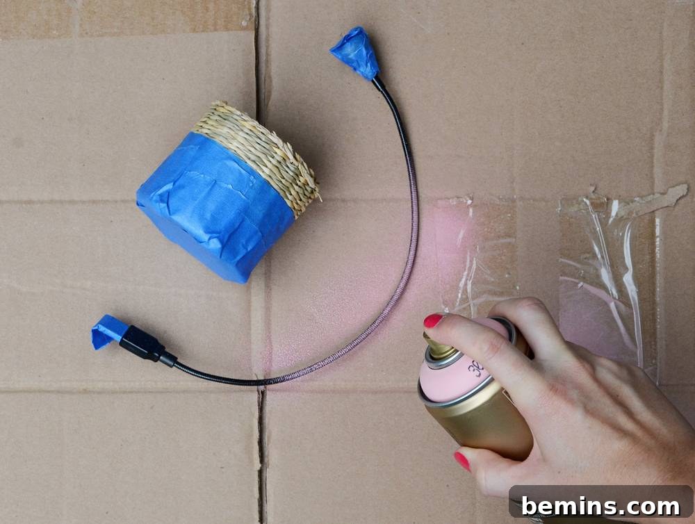 Brilliant IKEA USB Desk Light Mod 6 Taping the IKEA LJUSNAN basket and JANSJÖ lamp for spray painting