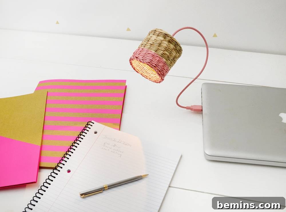 Brilliant IKEA USB Desk Light Mod 9 Finished IKEA Hack: Easy USB Task Light with wicker shade