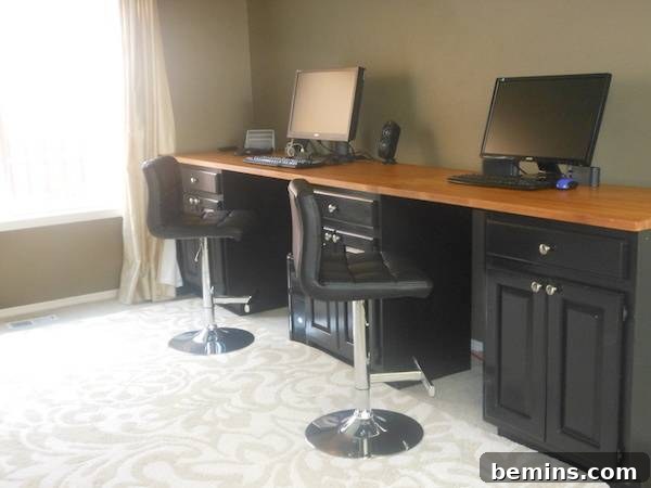 Standing desk made from lower kitchen cabinets
