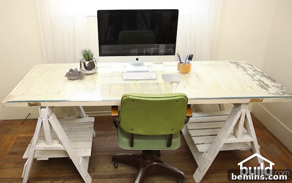 Desk made from a sawhorse and reclaimed door