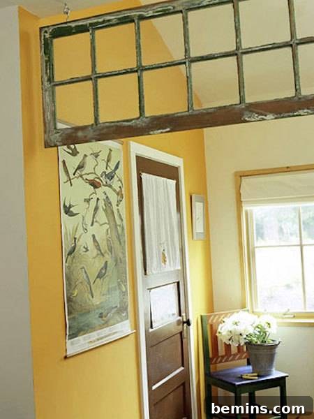 Old window used as a faux transom