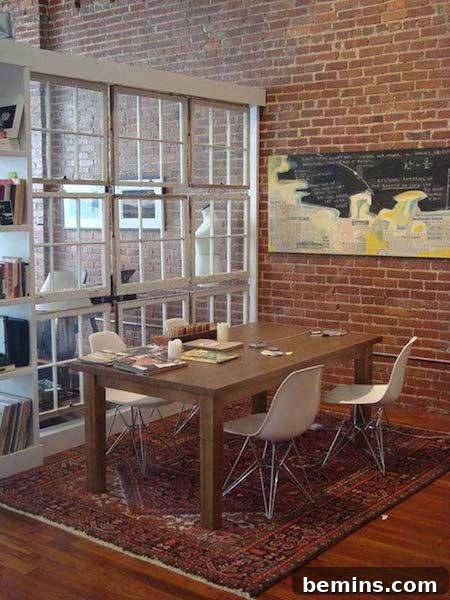 Wall of windows used as a room divider