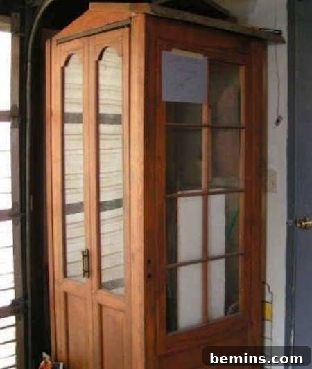 Phone booth made from reclaimed French doors