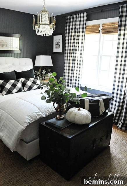 Embrace Autumn: 10 Cozy Room Designs for Fall 10 Black and White Fall Decor with Pumpkins and Plaid