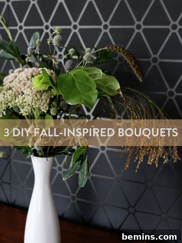 Three unique DIY fall-inspired bouquets created using the same materials.