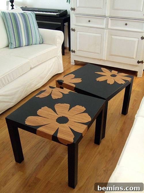 12 Genius IKEA LACK Hacks for a Stylish Home 6 IKEA LACK Table Hack: Geometric Wood Veneer