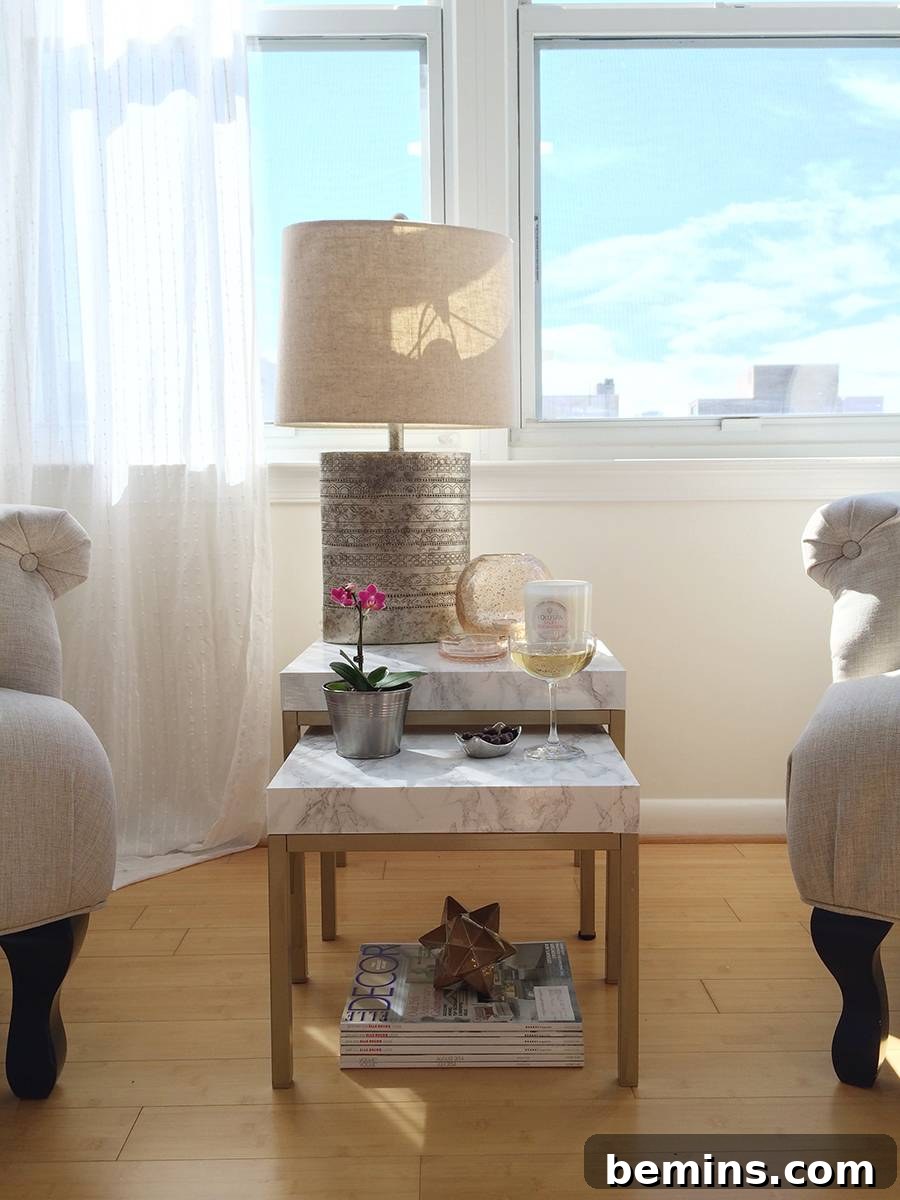 12 Genius IKEA LACK Hacks for a Stylish Home 7 IKEA LACK Table Hack: Marble Contact Paper