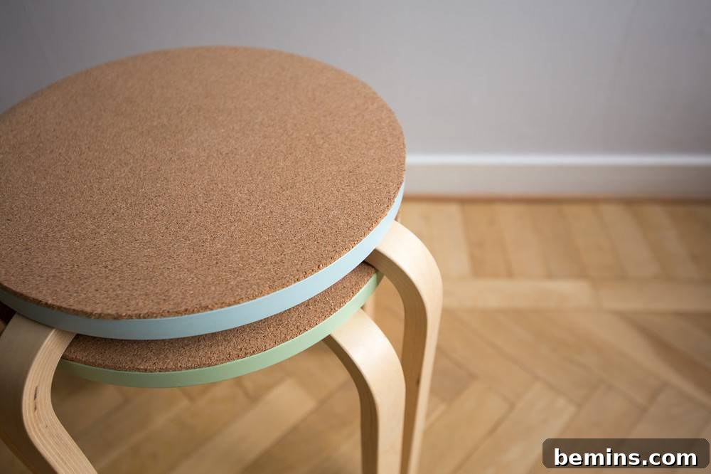 Painted IKEA Stool with a Stylish Cork Top