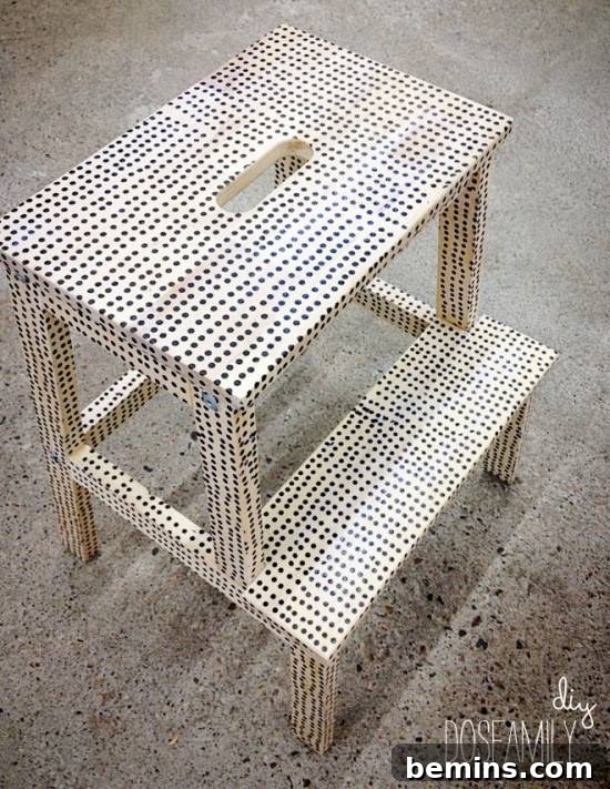 Bekvam Stool Decoupaged with Polka Dot Napkins