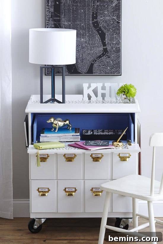 10 Genius IKEA Upgrades That Don't Scream IKEA 10 Dresser transformed into a rolling secretary-style desk