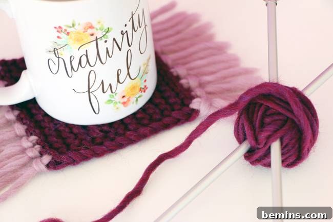 Knitted coasters made from yarn scraps