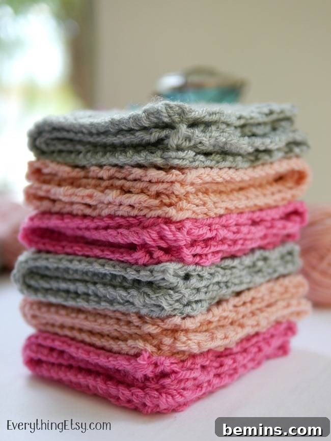Crocheted washcloths made from yarn scraps