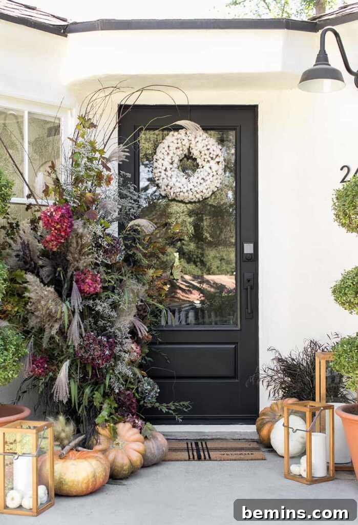 Pumpkins and gourds add instant color and festive charm to a patio garden.