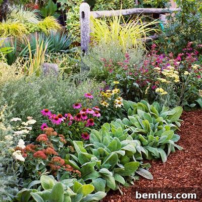 Lamb's Ear adds texture to a garden filled with Autumn Joy Sedum and Echinacea.