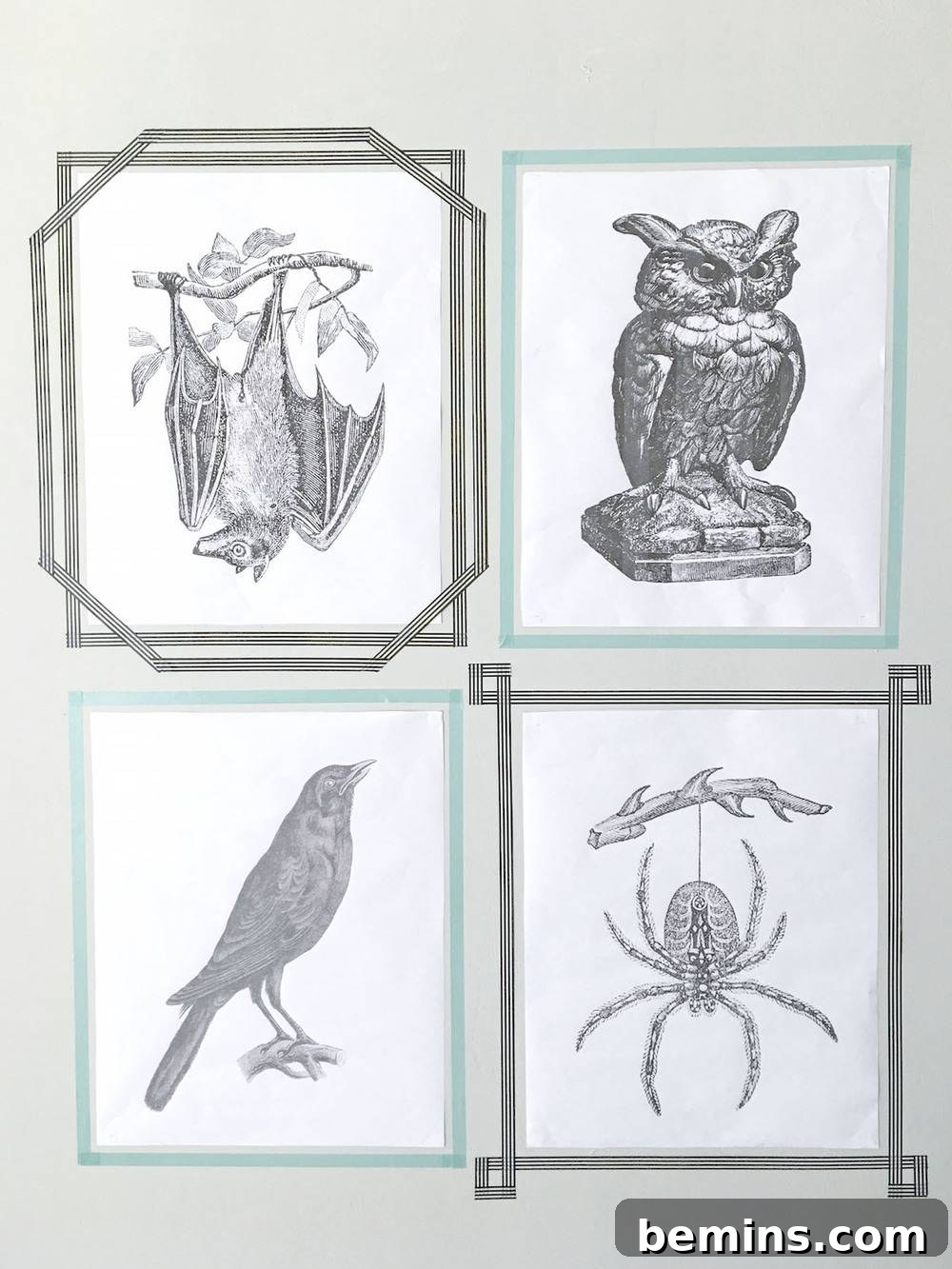 Washi Tape Framing on Vintage Halloween Prints