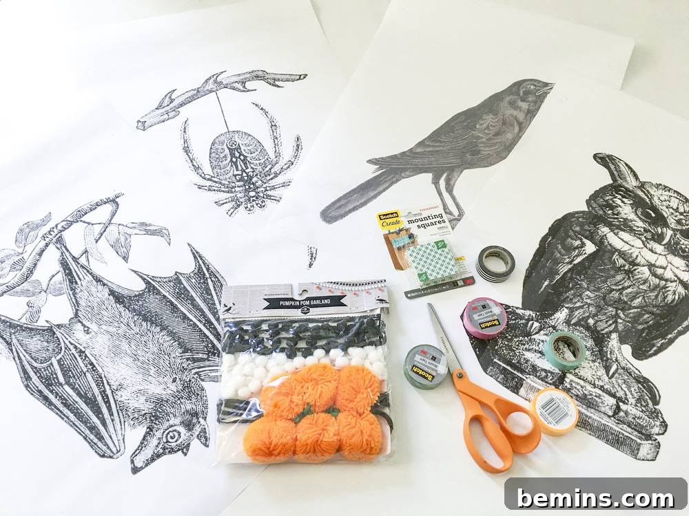 Materials for DIY Vintage Halloween Decor